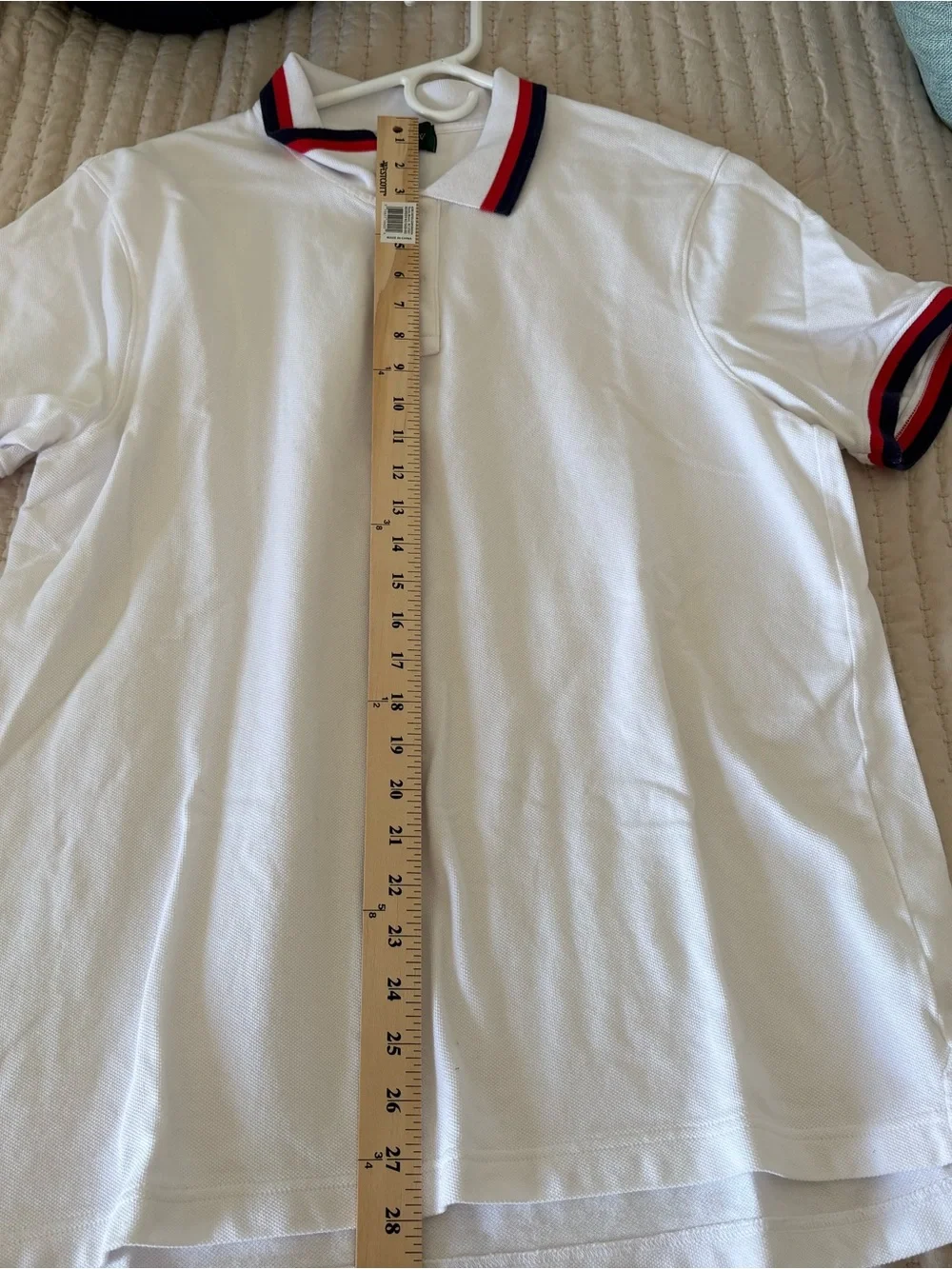 J. Crew White Polo with Red and Black Stripe Collar